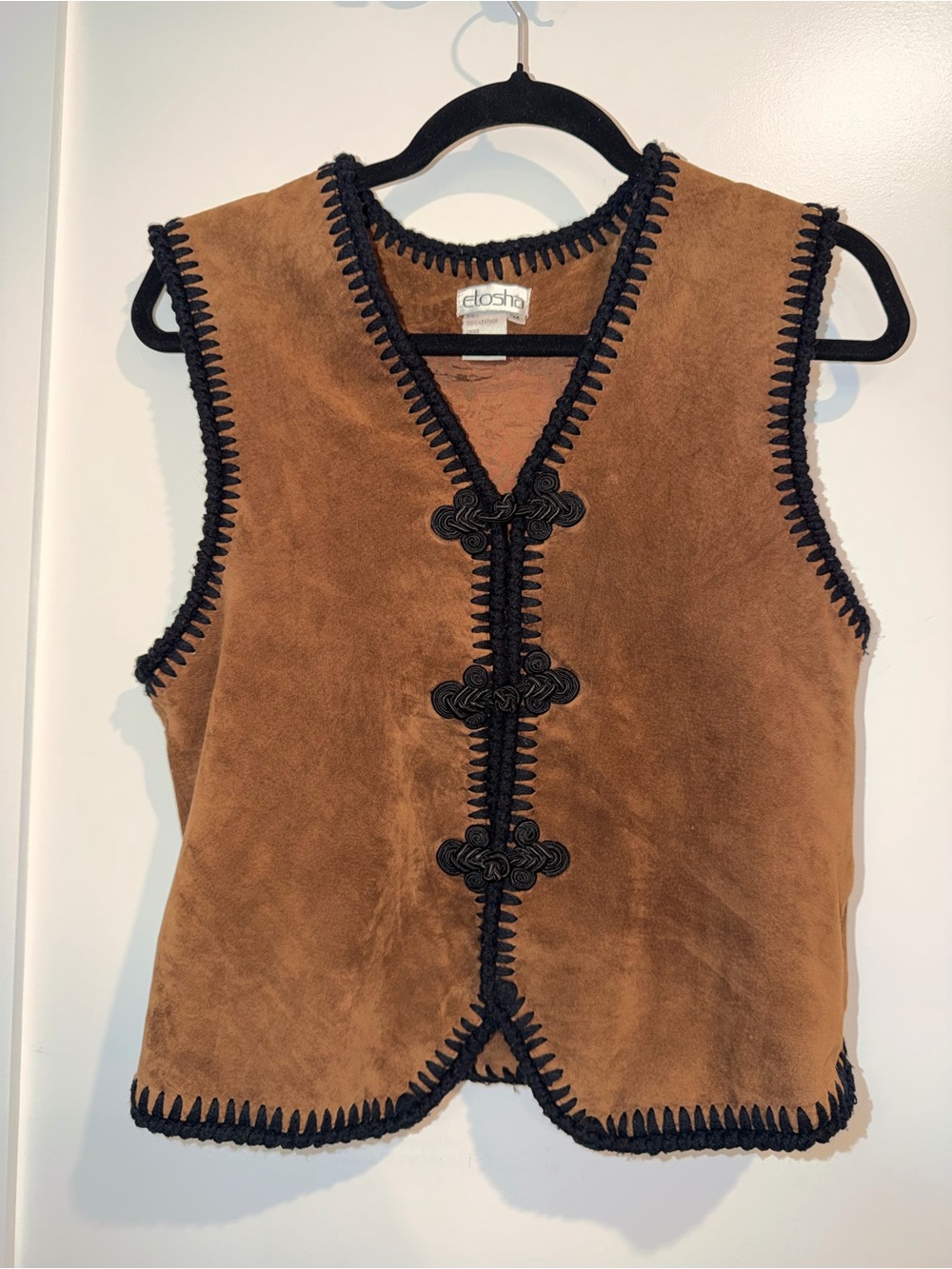 Vintage Etosha Brown real Suede leather Vest top with Black Trim size medium